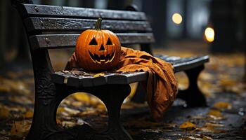 ai generato ardente candela brilla, illuminazione spaventoso Halloween altare nel buio generato di ai foto