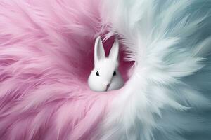 ai generato Pasqua stravagante, bianca di coniglio coda emergente a partire dal il buco, contento Pasqua giorno. foto