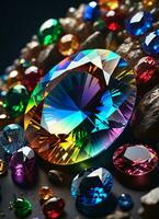 ai generato arcobaleno olografico cristallo gemma foto