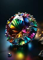 ai generato arcobaleno olografico cristallo gemma foto