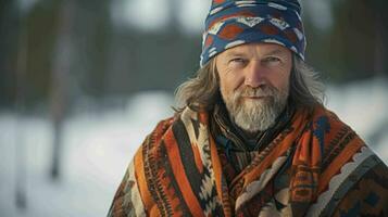 ai generato un' finlandese uomo nel tradizionale sami capi di abbigliamento foto