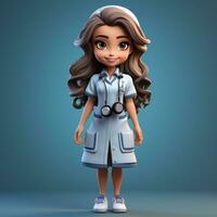 ai generato 3d cartone animato di un' infermiera foto