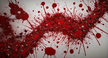 ai generato artistico rosso sangue schizzato su bianca tela sfondo foto