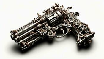 ai generato intricato steampunk pistola con dettagliato meccanico design foto