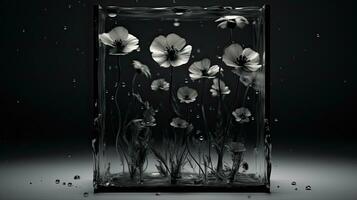 monocromatico fiori nel liquido cubo astratto minimo sfondo. generativo ai foto