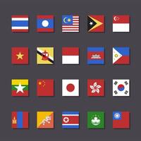 Asia bandiera icona impostato piazza forma piatto design vettore illustrazione foto