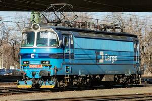 budapest, Ungheria, 2022 - CD carico treno a stazione. ferrovia trasporto e spedizione. internazionale treno trasporto. foto