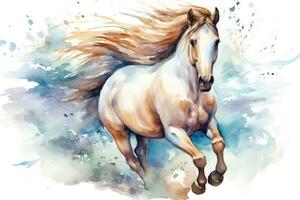 ai generato acquerello disegno equino bellezza natura animale galoppo cavallo arte criniera testa illustrazione foto