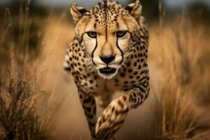 ai generato gatto natura natura ghepardo cacciatore mammifero predatore selvaggio carnivoro erba all'aperto animale foto