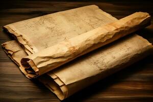 ai generato storia antico legna anziano sfondo pergamena carta lettera Vintage ▾ manoscritto sporco foto