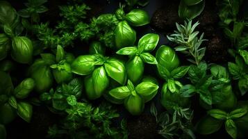 ai generato aroma natura salutare giardinaggio foglia erbaceo sfondo pianta avvicinamento freschezza verde foto
