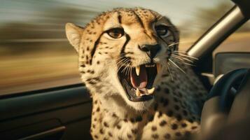 ai generato animale natura selvaggia natura ghepardo carnivoro safari felino Africa Guarda pelliccia grande ritratto foto