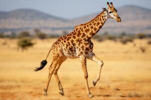 ai generato giraffa erbivoro Kenia alto savana mammifero parco modello natura selvaggia natura Africa foto