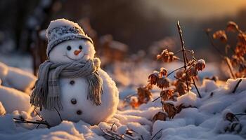 ai generato sorridente uomo nel inverno, festeggiare con neve, regalo, e gioia generato di ai foto