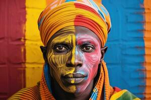 colorato ritratto di africano uomo , ai generato foto