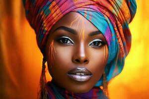 colorato ritratto di africano donna , ai generato foto