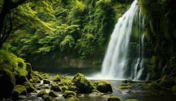 ai generato maestoso montagna gamma, fluente acqua, tranquillo scena, natura bellezza generato di ai foto