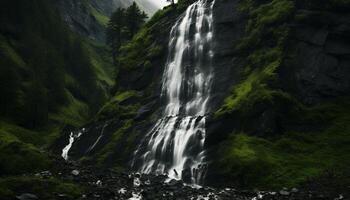 ai generato maestoso montagna gamma, fluente acqua, tranquillo scena, natura bellezza generato di ai foto