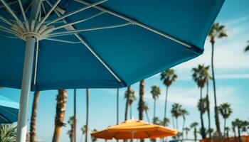 ai generato tropicale costa, blu acqua, palma alberi estate vacanza Paradiso generato di ai foto