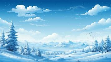 ai generato inverno neve e illustrazione con pino alberi e chiaro cielo foto