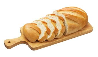 affettato pane su di legno taglio tavola isolato su bianca sfondo foto