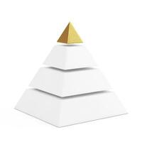 gerarchia concetto. bianca blocchi piramide con d'oro superiore. 3d interpretazione foto