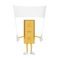 d'oro bar cartone animato persona personaggio portafortuna e vuoto bianca vuoto bandiera con gratuito spazio per il tuo design. 3d interpretazione foto