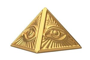 d'oro massonico simbolo tutti vedendo occhio piramide triangolo. 3d interpretazione foto