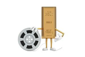 d'oro bar cartone animato persona personaggio portafortuna con film bobina cinema nastro. 3d interpretazione foto