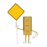 d'oro bar cartone animato persona personaggio portafortuna e giallo strada cartello con gratuito spazio per il tuo design. 3d interpretazione foto