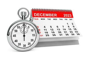 2023 anno dicembre calendario con cronometro. 3d interpretazione foto