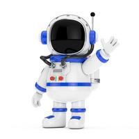 carino cartone animato portafortuna astronauta personaggio persona agitando mano. 3d interpretazione foto