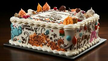 ai generato compleanno torta con colorato candele. creato con generativo ai foto