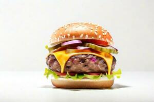 ai generato fresco hamburger isolato su bianca sfondo. ai generato foto