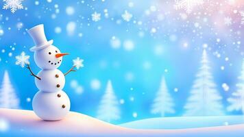 ai generato divertente pupazzo di neve su Natale vacanza inverno sfondo allegro Natale e contento vacanze auguri, bandiera sfondo foto