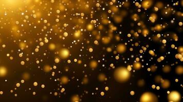 ai generato d'oro particelle e spruzzatori su Natale o nuovo anno celebrazione. brillante d'oro luci. sfondo sfondo per Annunci o i regali avvolgere foto