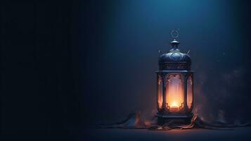 ai generato islamico lanterna con un' illuminato candela religione sfondo foto