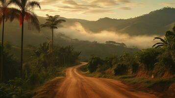 ai generato generativo ai, brasiliano bellissimo estetico paesaggio con montagne, smorzato colori, amazzonica natura foto