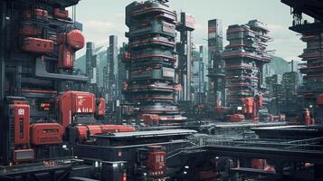 ai generato generativo ai, futuristico giapponese città nel cyberpunk stile, metaverso asiatico cittadina, retrò futurismo foto