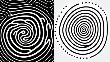ai generato generativo ai, surreale nero e bianca sfondo, astratto ottico illusione, trippy psichedelico Vintage ▾ medio secolo moderno geometrico modello foto