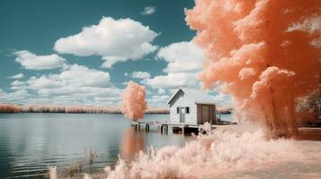 un infrarosso Immagine di un' Casa su un' bacino generativo ai foto