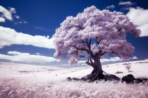 un infrarosso Immagine di un' albero nel il mezzo di un' campo generativo ai foto