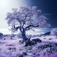 un infrarosso Immagine di un' albero nel il mezzo di un' campo generativo ai foto