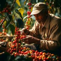 ai generato caffè raccolta su un' brasiliano piantagione - ai generato Immagine foto