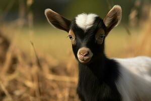 ai generato carino poco bambino capra nel il campo ai generato foto