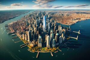 ai generato shanghai lujiazui finanza e commercio zona di il mondo, aereo Visualizza di inferiore Manhattan, nuovo York città, ai generato foto