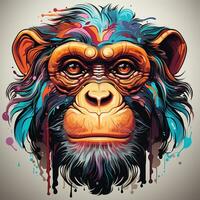 ai generato digitalmente dipinto ritratto di un' scimmia con blu capelli e fiori nel sua capelli. il scimmia ha un' morbido espressione su sua viso e sua occhi siamo chiuso foto