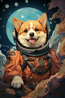 ai generato astronauta shiba cartone animato sfondo foto