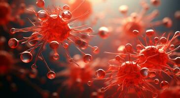 ai generato color rubino cellule circolante entro il umano sistema. un eccesso di sangue cellule. aleggiando sfrenato foto