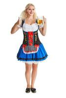 bellissimo giovane biondo ragazza di oktoberfest birra stein foto